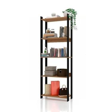 Imagem de Estante Organizador Livreiro Estilo Industrial Madeira MDP Prateleira p/Livros Quarto Sala Cozinha Decoração Ambientes (Preto/Nature)