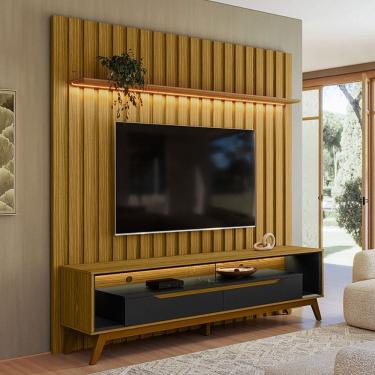 Imagem de Rack com Painel para TV Até 70 Polegadas London 2 Portas 1 Prateleira Cedro/Preto - Olivar Móveis