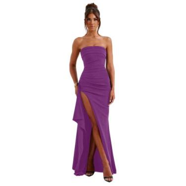 Imagem de Vestido de baile GDJDIFK sem alças, chiffon franzido, sereia, roxo cla