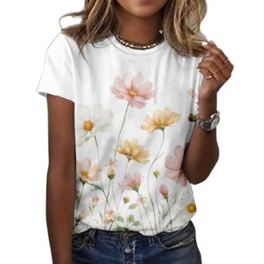 Imagem de Camiseta feminina ZOCANIA com estampa floral, mistura de algodão, blus