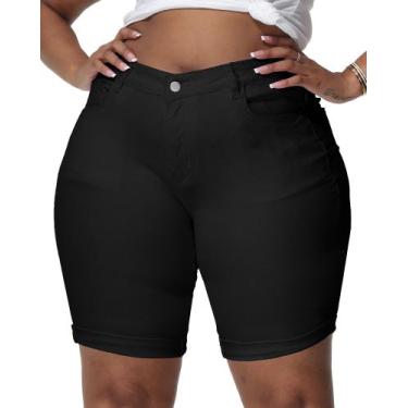 Imagem de Shorts jeans Gocolloa de cintura alta e elásticos Bermuda 8,7 polegada