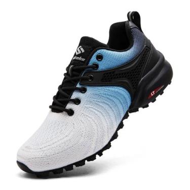 Imagem de Tênis de corrida de trilha Unitysow, leve para homens, branco e azul