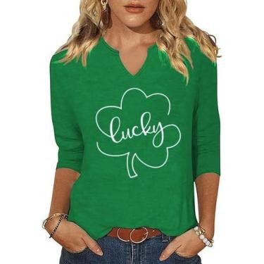 Imagem de Camisa branca de manga 3/4 do Dia de São Patrício Lucky Irish Women - 