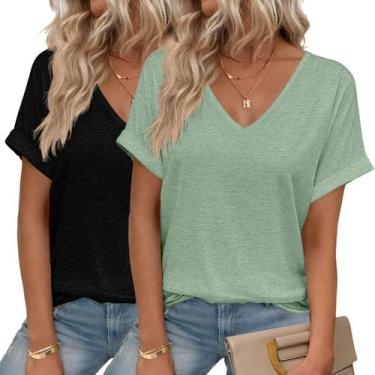 Imagem de Camisetas HOTOUCH oversized para mulheres com decote em V e manga curt