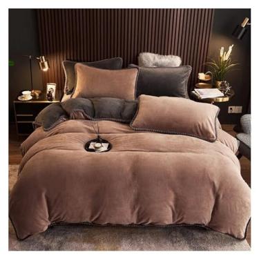 Imagem de 4 peças de capa de edredom de flanela lisa quente para o inverno, super macia, aconchegante, conjunto de lençol de cama para casa (6 Queen)