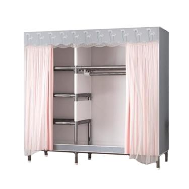 Imagem de PEKJI Armários portáteis de fibra de poliéster com cortina grande capacidade guarda-roupa portátil armário de armazenamento armário de guarda-roupa estável