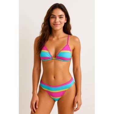 Imagem de Biquini Cortininha Listrado Calcinha asa delta fio Dental - Penelópe J