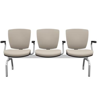 Imagem de Cadeira Longarina 3 Lugares Aeroporto Recepção Cromado Baixa Flexi P03 Vinil Bege - Lyam