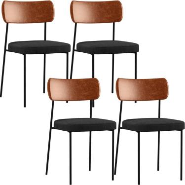 Imagem de Kit 04 Cadeiras Para Sala De Jantar Melina L02 Couríssimo Camel Linho Chumbo - Lyam Decor