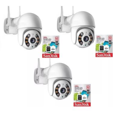 Imagem de Kit 3 Camera Ip Icsee Wifi + 3 Cartão De Memória Sd 64gb