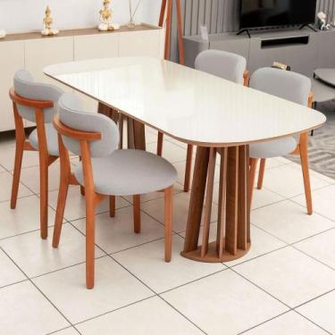 Imagem de Mesa de Jantar 1,80m Retangular com Tampo de Vidro e 4 Cadeiras em Mad