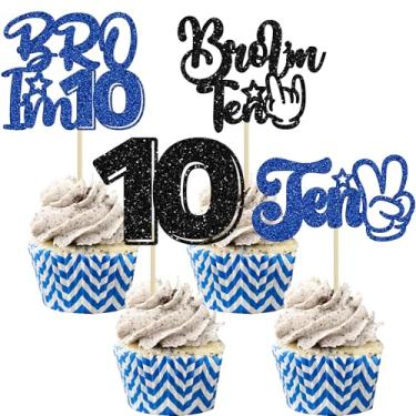 Imagem de Gyufise 24Pcs Brother I'm 10 Cupcake Toppers Glitter Happy 10th Birthday Cake Pick Bro I'm 10 Cake Decoration It's My 10th Birthday Decorations for Boys Cheers to 10 Years Old Birthday Party Supplies
