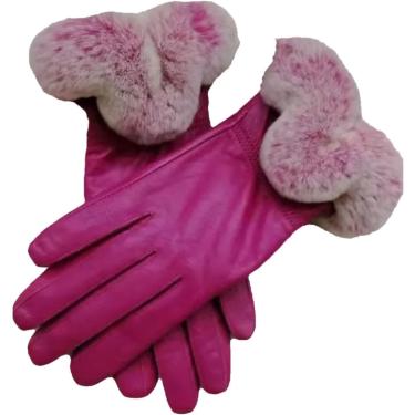 Imagem de Luvas de inverno femininas com algemas peludas Tela de toque quente Drivante quente e luvas de corrida, fúcsia, tamanho único