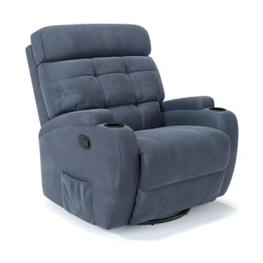 Imagem de Poltrona do Papai Reclinável Manual Com base Giratória e Balanço em Suede (Azul Dennin)