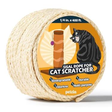 Imagem de Pelzin Corda de sisal natural para arranhador de gatos de 1/4 polegada por 400 pés, barbante de corda de árvore de gato para substituição de postes de arranhão de gatos, torre de gato com reparo