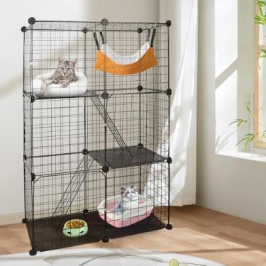 Imagem de KOCASO Gaiola de metal para gatos de 3 níveis, cercadinho destacável para gatinhos com 3 portas, 2 escadas, grande centro de atividades para 1 a 2 gatos, preto
