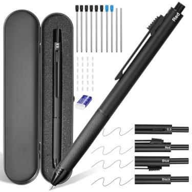 Imagem de AUAUY Caneta multifunções 4 em 1, caneta multifuncional com revestimento de metal, caneta multifuncional com sensor de gravidade, esferográfica de 3 cores de 0,5 mm e lapiseira de 0,5 mm, 38 peças,