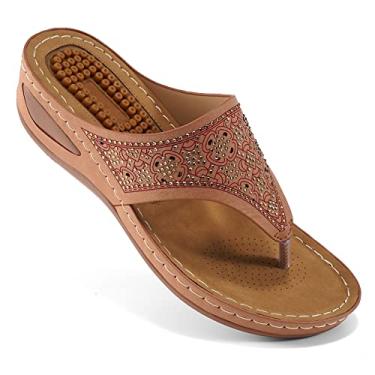 Imagem de Sandálias femininas chinelos para mulheres com suporte de arco almofada verão casual strass sandália plataforma função de massagem, rosa, 8