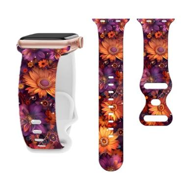 Imagem de Pulseira feminina de relógio floral compatível com Apple Watch de 44 mm, 40 mm, 38 mm, 41 mm, 45 mm, 49 mm e 42 mm, pulseira esportiva de silicone para Apple Watch Series Ultra 2, SE 11, 10, 9, 8, 7