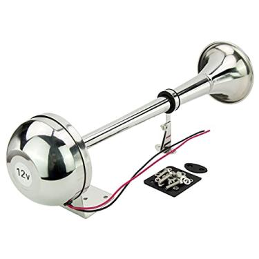 Imagem de Buzina elétrica única, 12V 120 DB aço inoxidável 41,5 cm buzina de barco marinho baixa trompete de tubo único para barco, trem de navio, vans, iate, etc