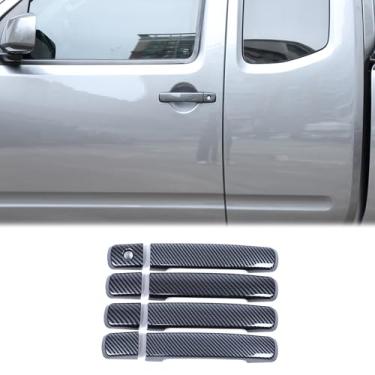 Imagem de Capa de maçaneta externa de carro compatível com Nissan Frontier 2005-2012, padrão de fibra de carbono ABS para maçanetas externas, tiras de acabamento de porta, acessórios de acabamento 8 peças