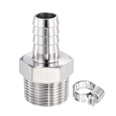 Imagem de HARFINGTON 1 peça de encaixe de farpa de aço inoxidável 304 NPT macho 2.5 cm a 3/10.2 cm com 1 braçadeira de aço inoxidável, emendador de metal para impressão 3D, compressor de ar, máquina CNC