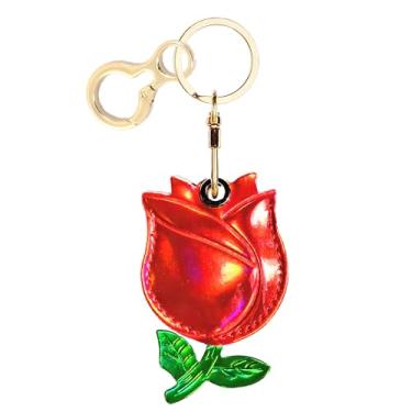 Imagem de Capa de couro brilhante para chaveiros, compatível com AirTag, capa protetora fofa com chaveiro, rastreador GPS antiarranhões para chaves, bolsa, animais de estimação (rosa vermelha)