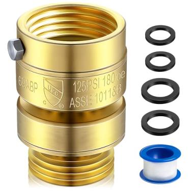 Imagem de Dreyoo Disjuntor a vácuo de autodrenagem, substituição para PK1380, válvula antisifão com 4 arruelas e 1 fita de vedação, evitador de refluxo do babador de mangueira para torneira de jardim ao ar