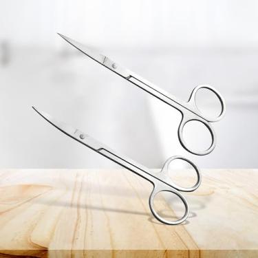 Imagem de Tesoura curvada e reta, aparador de barba, tesoura de sobrancelha e nariz, tesoura de cabelo facial curvada e redonda - tesoura de barba, tesoura para aparar sobrancelhas, conjunto de aço inoxidável