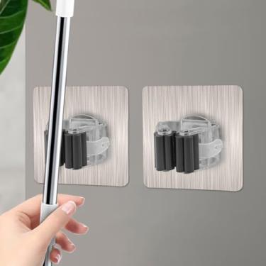 Imagem de Suportes de esfregão autoadesivos não perfurados, montados na parede, cabide para vassoura, cozinha, banheiro, acessórios, preto (8 x 8 cm)