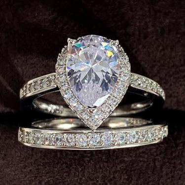 Imagem de Um conjunto de anéis de noivado de zircônia cúbica de lágrima branca, alianças de compromisso, festas noturnas, presentes de dia dos namorados, alianças de eternidade para mulheres, 8, Cobre, Sem