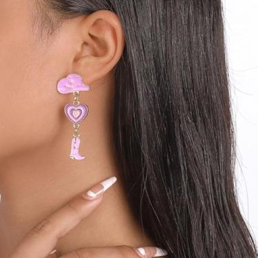 Imagem de Brincos femininos com pingente de vaqueira, vintage, chapéu de caubói, botas, coração de amor, estilo country, brincos de coração, Free Size, Metal Plástico, Sem pedra preciosa