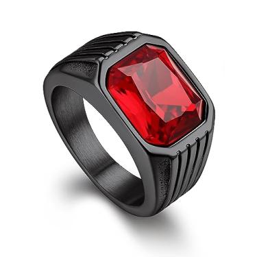 Imagem de Anel de sinete masculino tamanho 7-14 de aço inoxidável rubi/ônix preto/topázio azul/pedra verde para homens joia de zircônia cúbica, 14, Aço inoxidável, Sem pedra preciosa