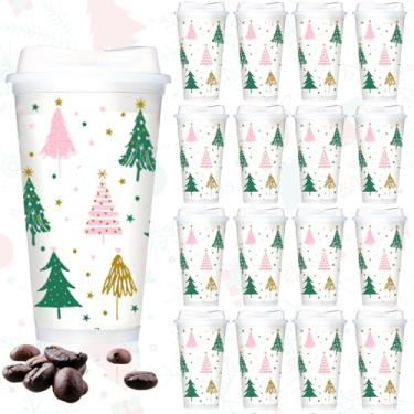 Imagem de Bokon 12 peças de copos reutilizáveis de Natal com tampas, presentes de 473 ml, chávenas de café de plástico boho, rosa, verde, para café, vinho, bebidas quentes e frias, suprimentos de festa de Natal