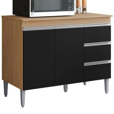 Imagem de Balcão Com Tampo 2 Portas E 3 Gavetas 120 Cm Andreia Amendoa Preto Rea