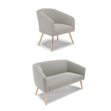Imagem de Sofá Namoradeira e Poltrona Pé Palito Natural Stella Bouclê Cinza D03 - D'Rossi