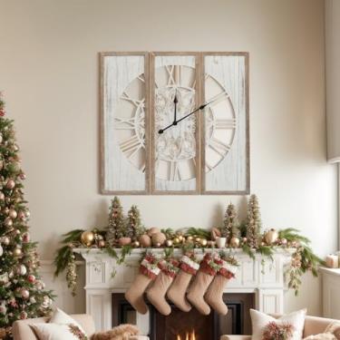 Imagem de Relógio de parede de madeira rústica, 76 cm, para sala de estar, quarto, sala de jantar, cozinha, entrada