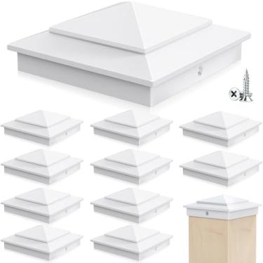 Imagem de Toscoco Tampas de poste de pirâmide de alumínio 4x4 para postes de madeira reais de 8,9 cm x 9 cm, tampas de postes de cerca resistentes para caixa de correio de deck de cerca de cedro - à prova de
