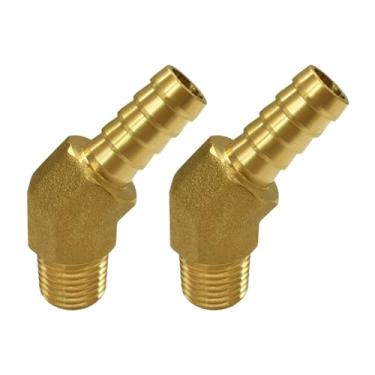 Imagem de Uenede Latão 1/10.2 cm NPT macho para 3/20.3 cm farpa 45 graus rosca cotovelo mangueira acessórios de farpa para água/óleo/gás (pacote com 2)