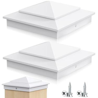 Imagem de Toscoco Tampas de poste de pirâmide de alumínio 6X6 para postes de madeira reais de 14 cm x 14 cm, tampas de postes de cerca resistentes para caixa de correio de deck de cerca de cedro - à prova de