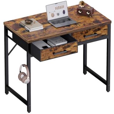 Imagem de Pamray Mesa de computador pequena de 81 cm com 2 gavetas para quarto, estudo, escrita, mesa de escritório em casa, para espaços pequenos, vintage