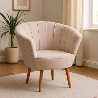 Imagem de Poltrona Pérola Decorativa Concha Rosé Quarto Penteadeira Recepção Suede D26