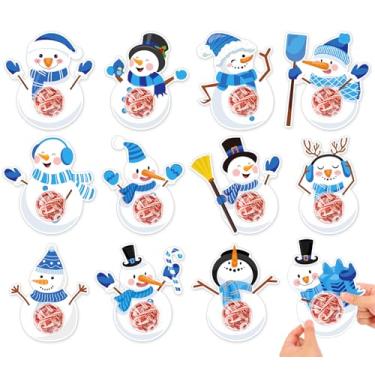 Imagem de Whaline Pacote com 36 cartões de doces de Natal com abanador de cúpula transparente, suporte de chocolate para boneco de neve de inverno azul para festa de Natal, presente de Natal, artesanato