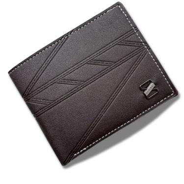 Imagem de Carteira masculina de couro legítimo premium slim fina elegante moderna resistente minimalista compacta durável estilosa prática sofisticada luxo design casual social (marrom escuro calssico)