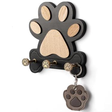 Imagem de Suporte de parede para chave de madeira de pinheiro MTERSE – Ganchos fofos para chave de pata de cachorro para suporte de coleira de cachorro e cabideiro para entrada, quarto ou sala de estar