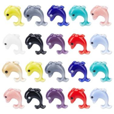 Imagem de PH PandaHall 20 contas de porcelana golfinho contas de cerâmica golfinho 10 cores Famille rosa estilo oceano animal espaçador contas artesanato contas para brinco colar pulseira fabricação de joias