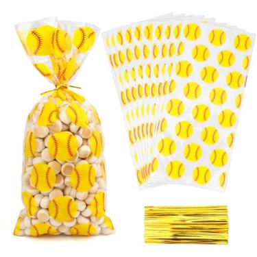 Imagem de Sacos de festa de beisebol, pacote com 50 sacos de celofane de beisebol, sacos de doces de beisebol, sacolas de brindes de beisebol com laços torcidos, sacolas esportivas para lembrancinhas de festa