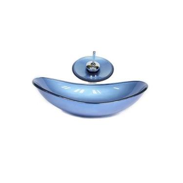 Imagem de Cuba De Vidro Oval 55Cm ul + Valvula + Torneira Cascata - Cubas E Gabi