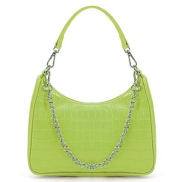 Imagem de STAISE Bolsas de ombro para mulheres, bolsas de mão modernas de crocodilo, bolsa transversal feminina de couro com alças ajustáveis e corrente, Verde