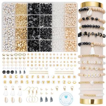 Imagem de Xylise Kit de suprimentos para fabricação de joias, contas de pedra natural irregular, para artesanato, pulseira, colar, brincos para adultos (preto e branco)